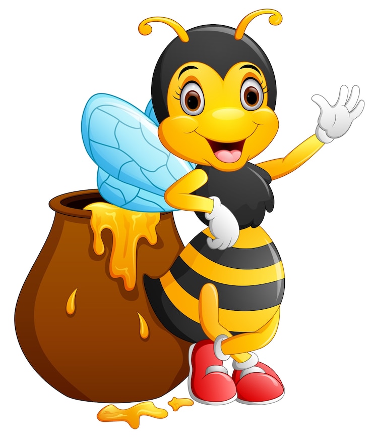 Vector cute bee cartoon waving