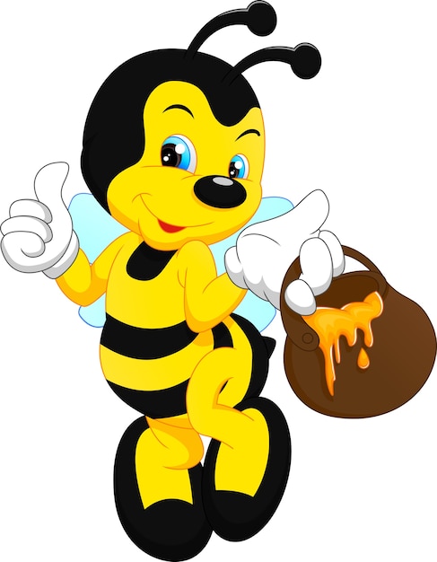 Cute bee cartoon with honey