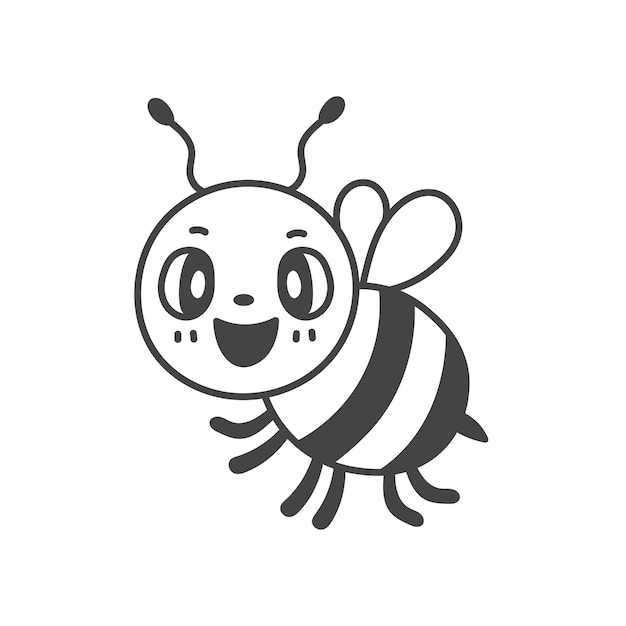 Carina illustrazione vettoriale di un'ape con un contorno nero per bambini piccoli