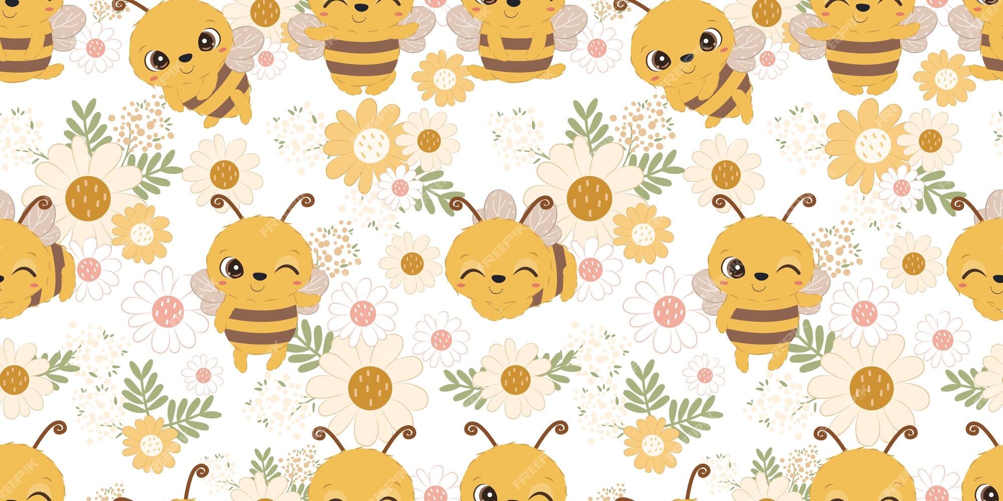 Premium Vector | Cute bee and flower seamless pattern for children fabric  wallpaper and many more