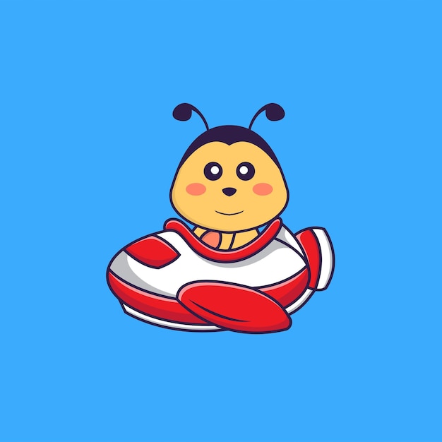 Cute bee flying on a plane. Animal cartoon concept isolated.