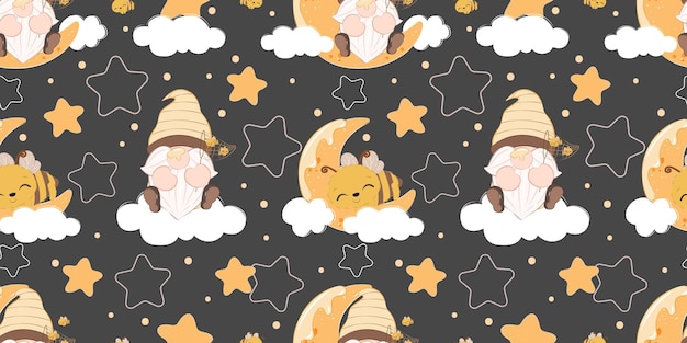 Cute Bee Gnome Themed Seamless Pattern