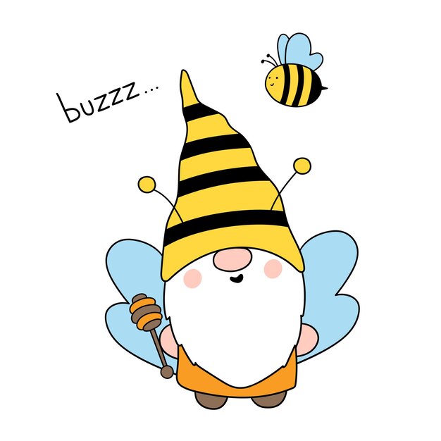 Cute bee gnomes Happy Bee Gnome Vector hand drawn illustration