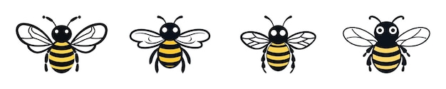 Cute bee icon set Vector illustration