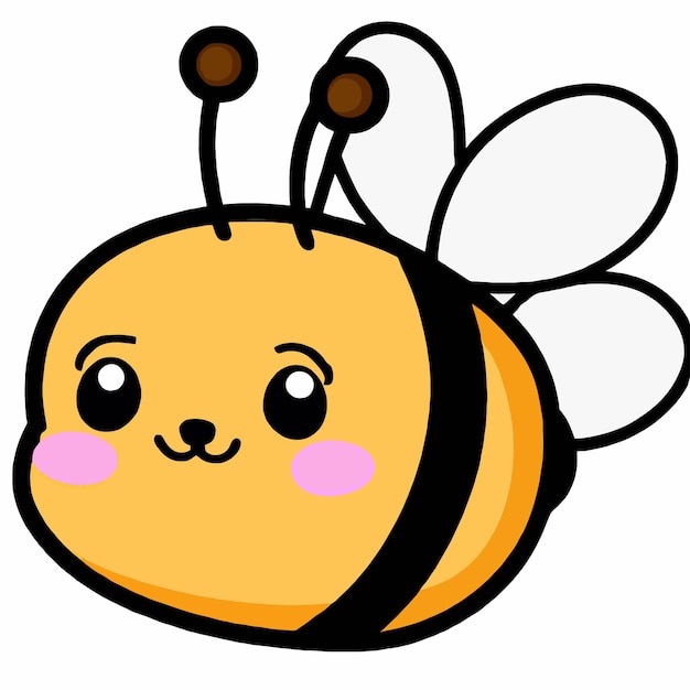 Vector cute bee illustration bee kawaii chibi vector drawing style bee cartoon