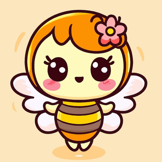 Graziosa illustrazione dell'ape ape kawaii chibi stile di disegno vettoriale bee cartoon