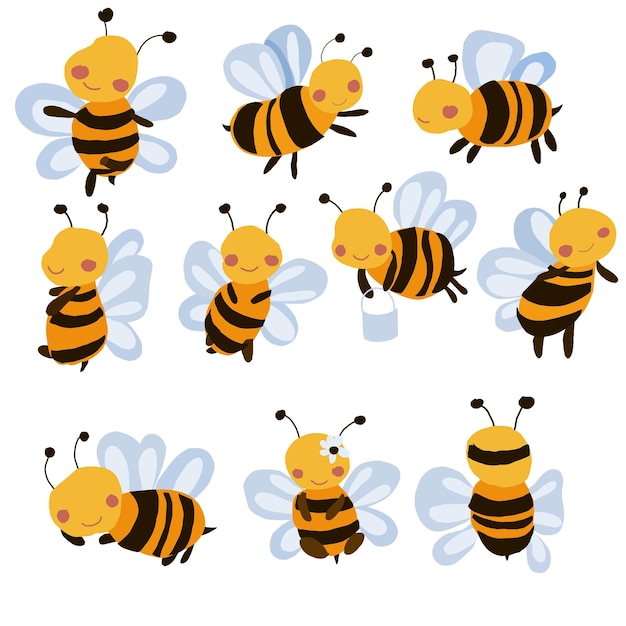 Cute Bee Illustration Set