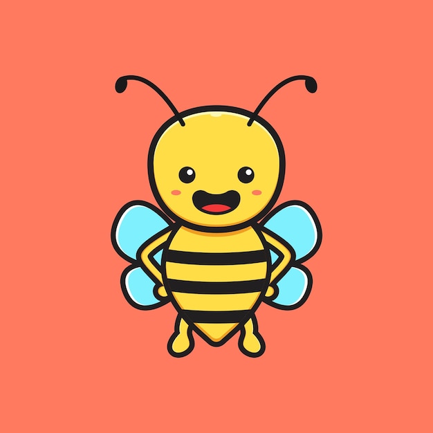 Cute bee mascot character cartoon icon illustration. Design isolated flat cartoon style