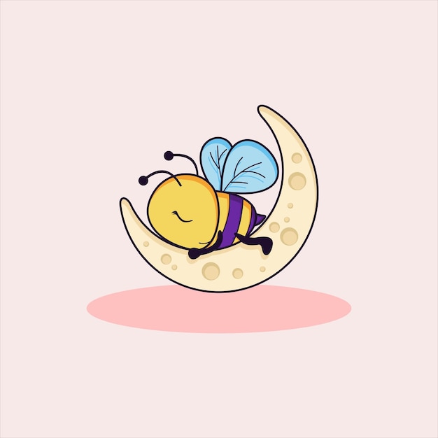 Cute bee sleep in the moon