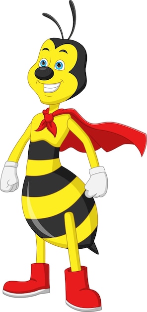 cute bee in a superhero costume cartoon