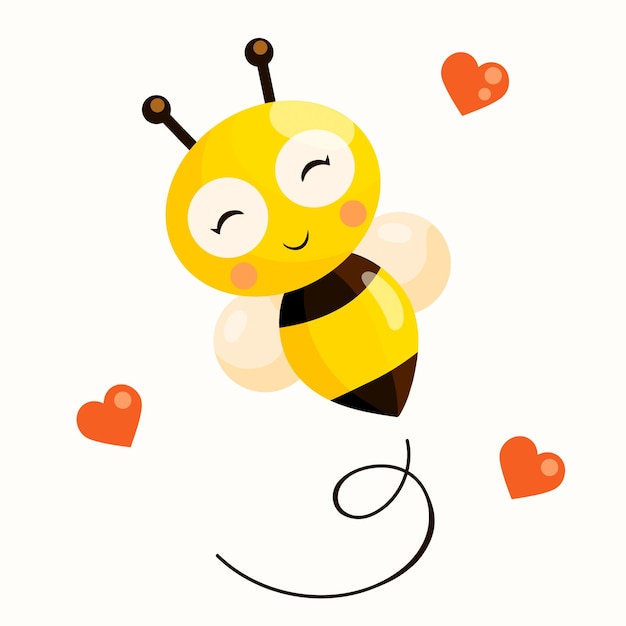 Vector cute bee with hearts around