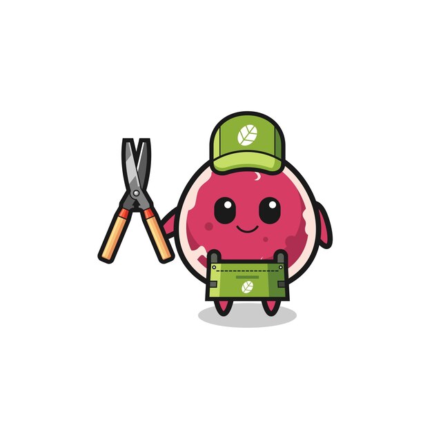 Cute beef as gardener mascot