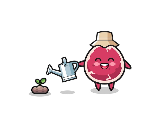 cute beef is watering plant seeds
