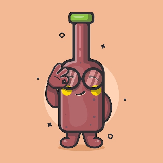 Vector cute beer bottle character mascot with ok sign hand gesture isolated cartoon in flat style design