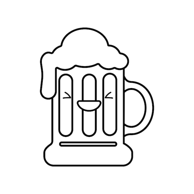 Cute beer mug icon isolated on white background Beer Symbol Vector Design Illustration Kawaii outline style