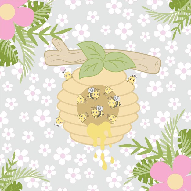Cute bees love honey vector cartoon illustration