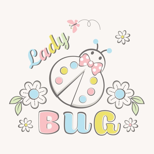 Vector cute beetle in the flower garden vector illustration