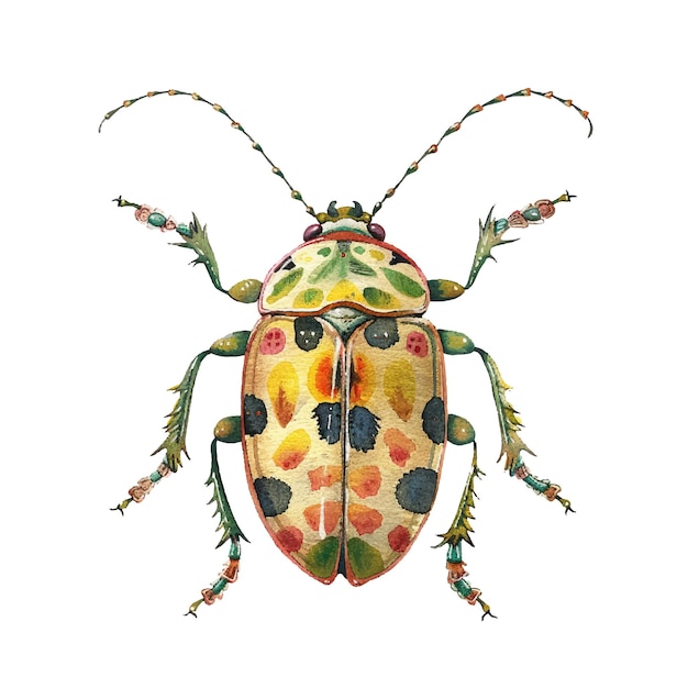 Vector cute beetle vector illustration in watercolour style