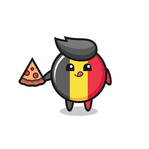Симпатичный значок флага бельгии, мультфильм ест пиццу, милый стильный дизайн для футболки, стикер, элемент логотипа