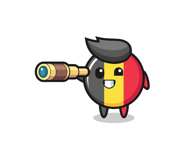 Cute belgium flag badge character is holding an old telescope , cute style design for t shirt, sticker, logo element