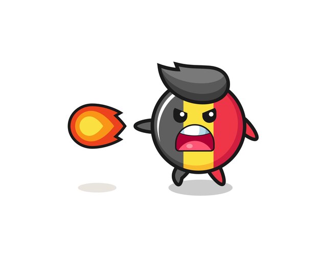 Cute belgium flag mascot is shooting fire power , cute design