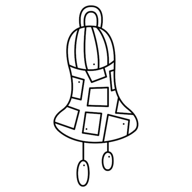 Cute bell with a pattern of rectangles Doodle vector black and white illustration