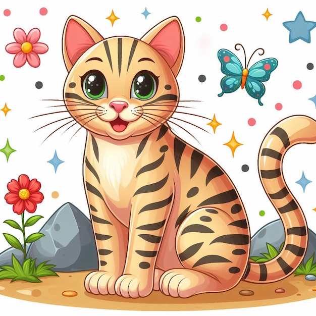Милая бенгальская кошка Векторная иллюстрация мультфильма