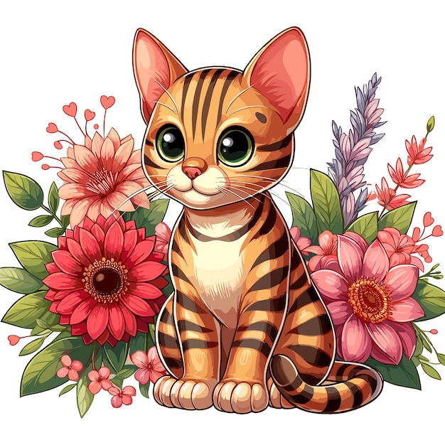 Vector cute bengal cat vector cartoon illustration