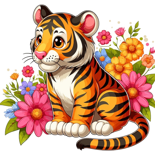 Vector cute bengal tiger vector cartoon illustration