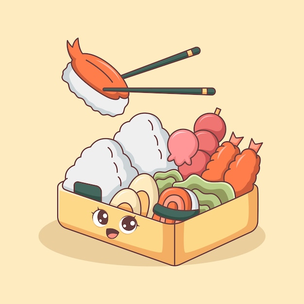 Vettore illustrazione del design del personaggio carino di bento