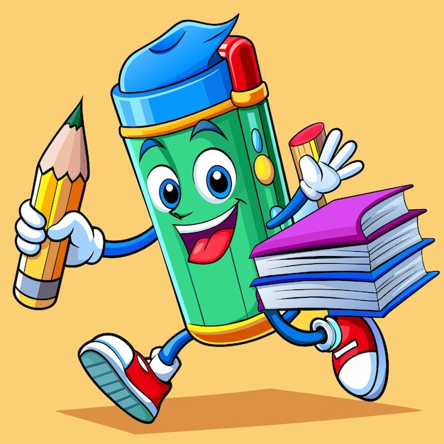 Cute best friend of the pencil and pen hand drawn mascot cartoon character sticker icon concept