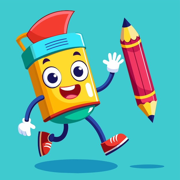 Vettore amico carino della matita e della penna disegnato a mano mascotte personaggio dei cartoni animati adesivo concetto di icona