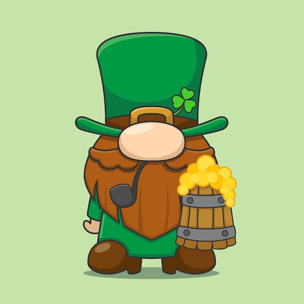 Cute big beard leprechaun with smoke pipe and beer