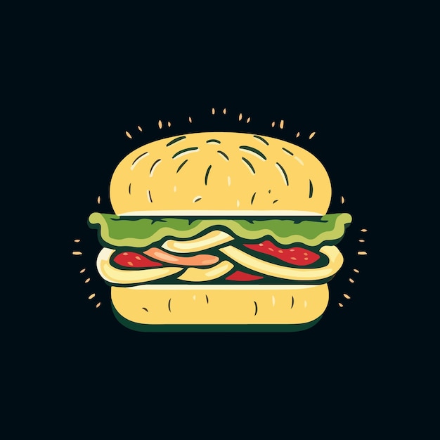 Vector cute big burger cartoon food concept isolated illustration