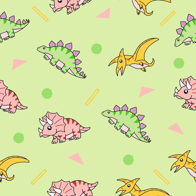 Cute big colorful dinosaur animal seamless pattern colorful object wallpaper with design pastel green