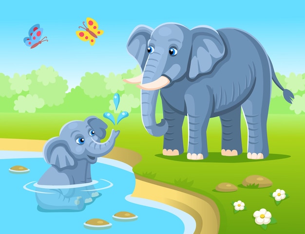 Cute big Elephant Character on a white background Vector cartoon illustration