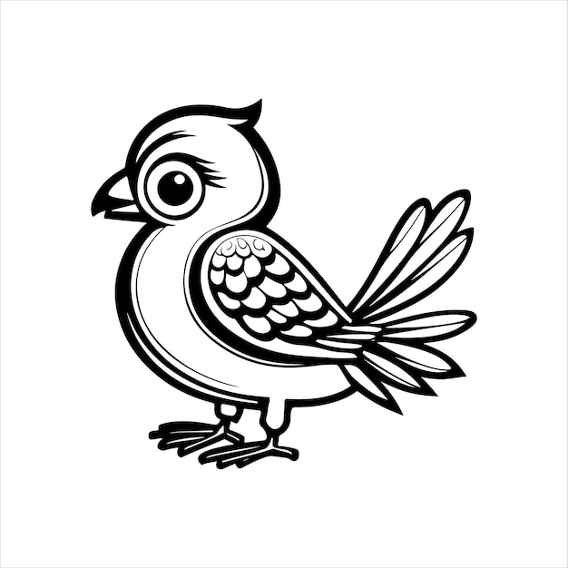 Cute Bird in black and white for coloring book