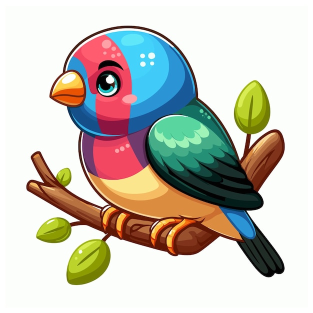 cute bird on brach tree cartoon vector on white background