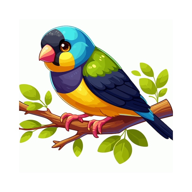 Vector cute bird on brach tree cartoon vector on white background