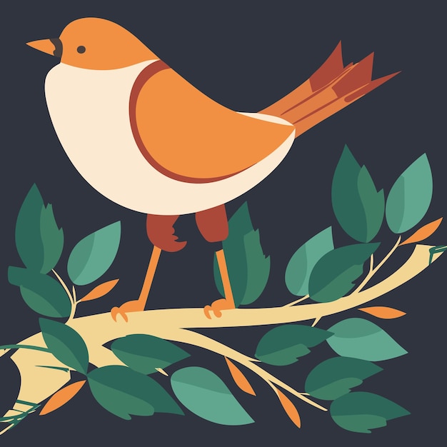 Vector cute bird on branch