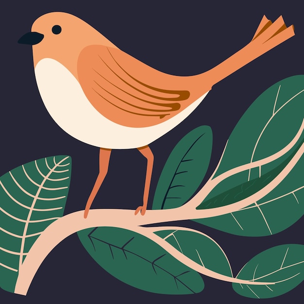 Vector cute bird on branch