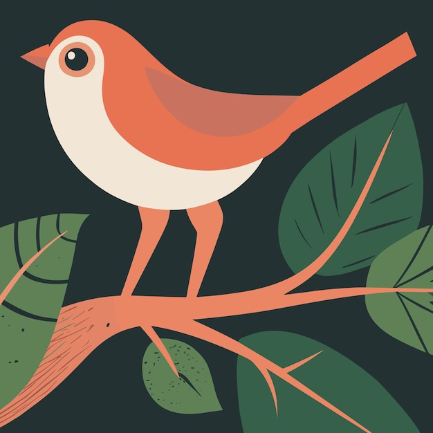 Vector cute bird on branch