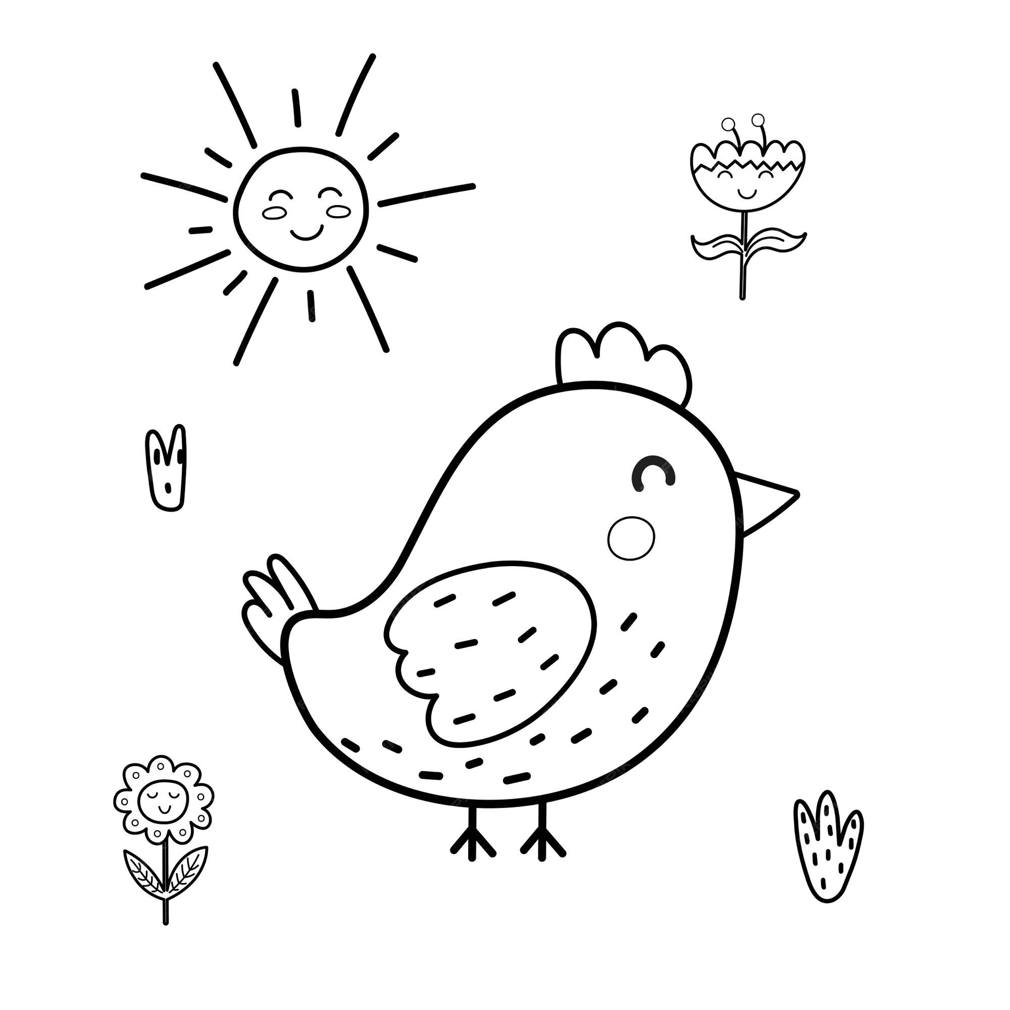 Premium Vector | Cute bird coloring page for kids sunny day black and white