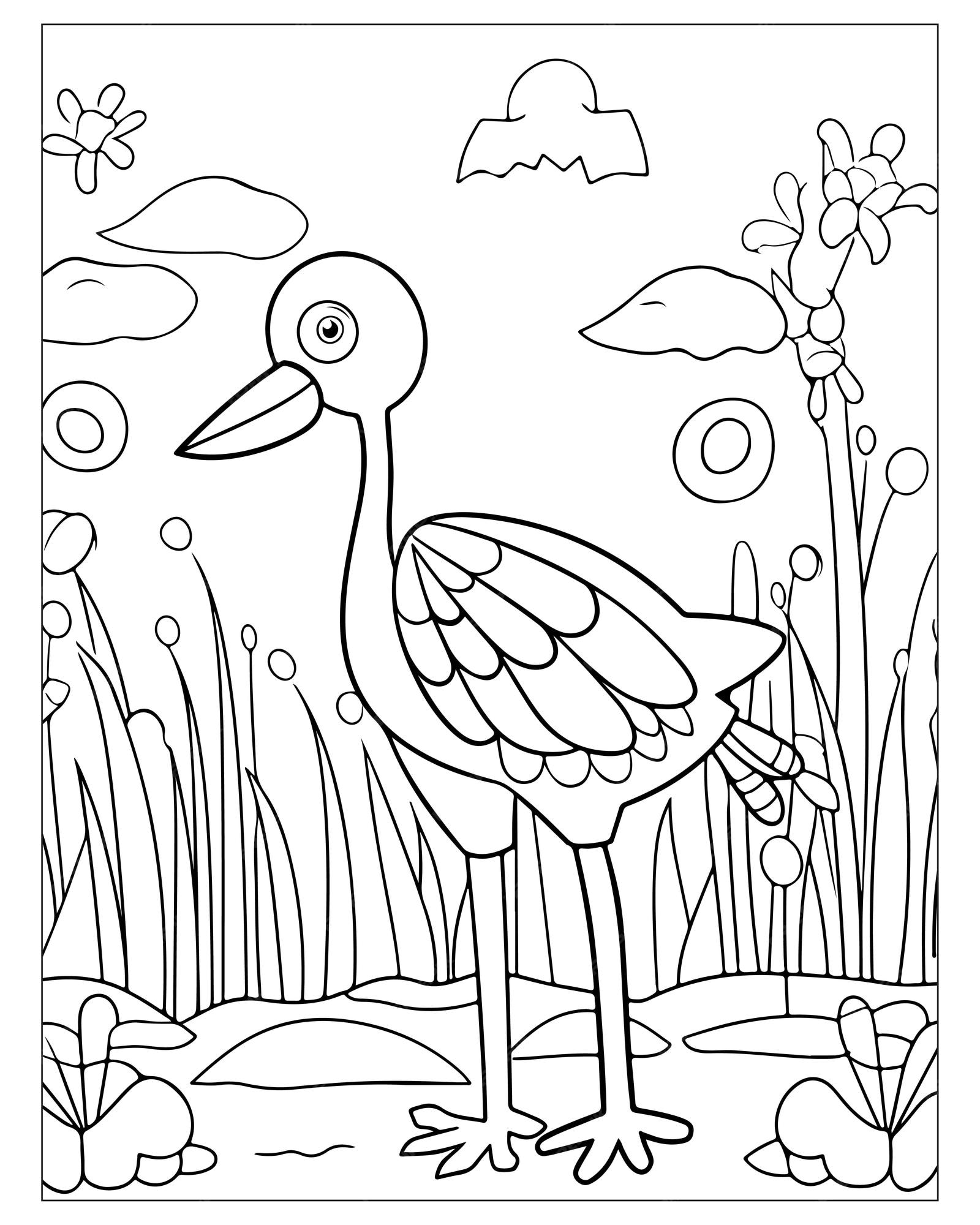 Outline drawing of bird to color, perfect for kids on Craiyon