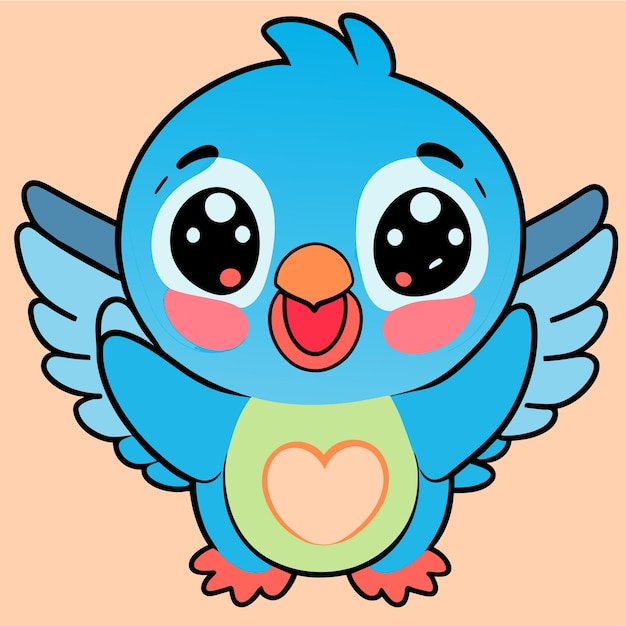 Cute bird hand drawn cartoon sticker icon concept isolated illustration