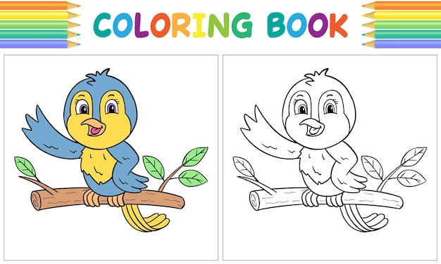 Vector cute bird illustration for coloring book