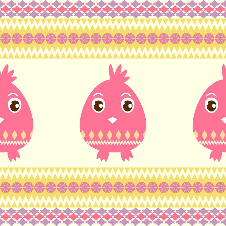 Vector cute bird pattern with ethnic geometric background