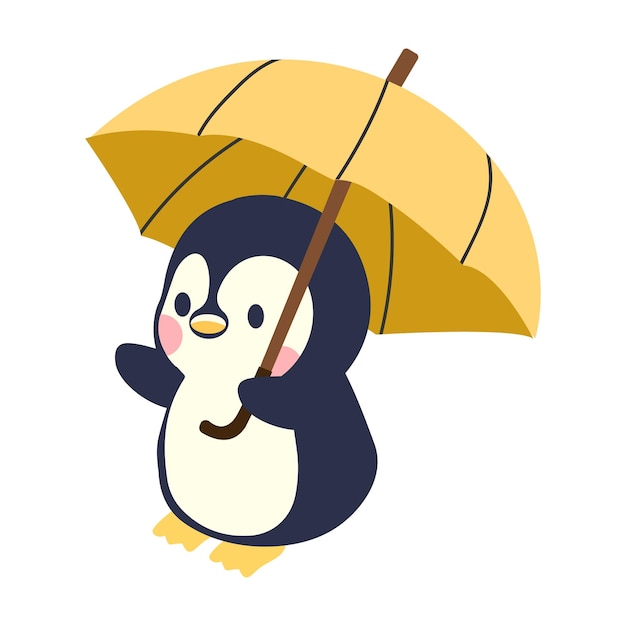 Cute bird penguin with yellow umbrella