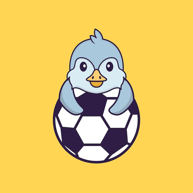 Cute bird playing soccer animal cartoon concept isolated