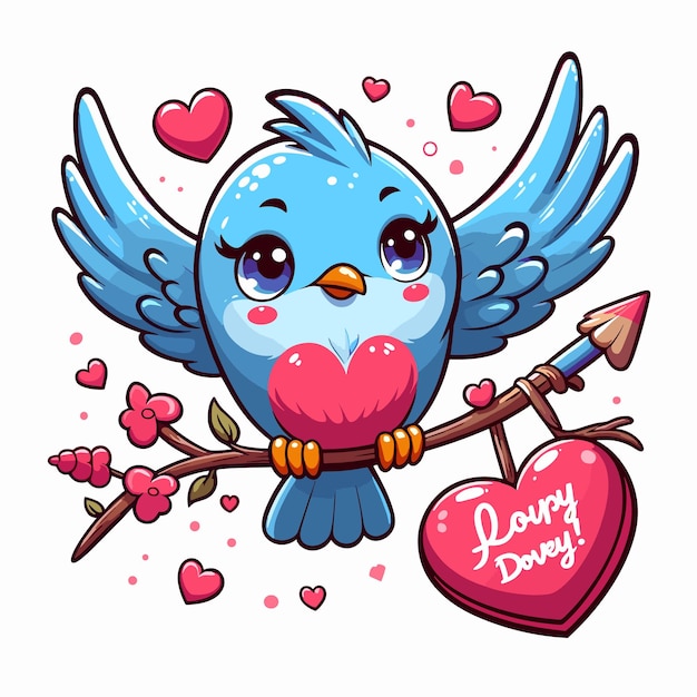 Cute bird valentine day vector on white background